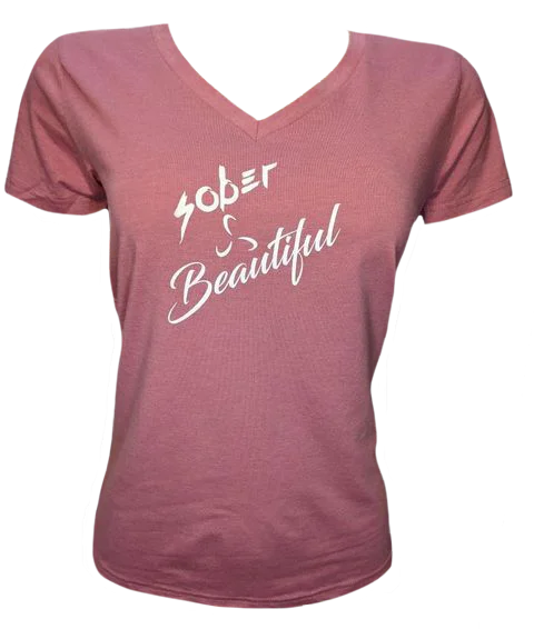 Women's V-Neck T-Shirt - Sober/Beautiful Collared Crew Neck Turtle Neck