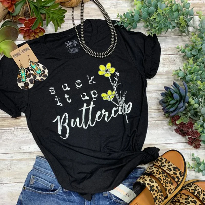 Texas True Threads Suck It Up Buttercup Tee Solid Color Striped Floral