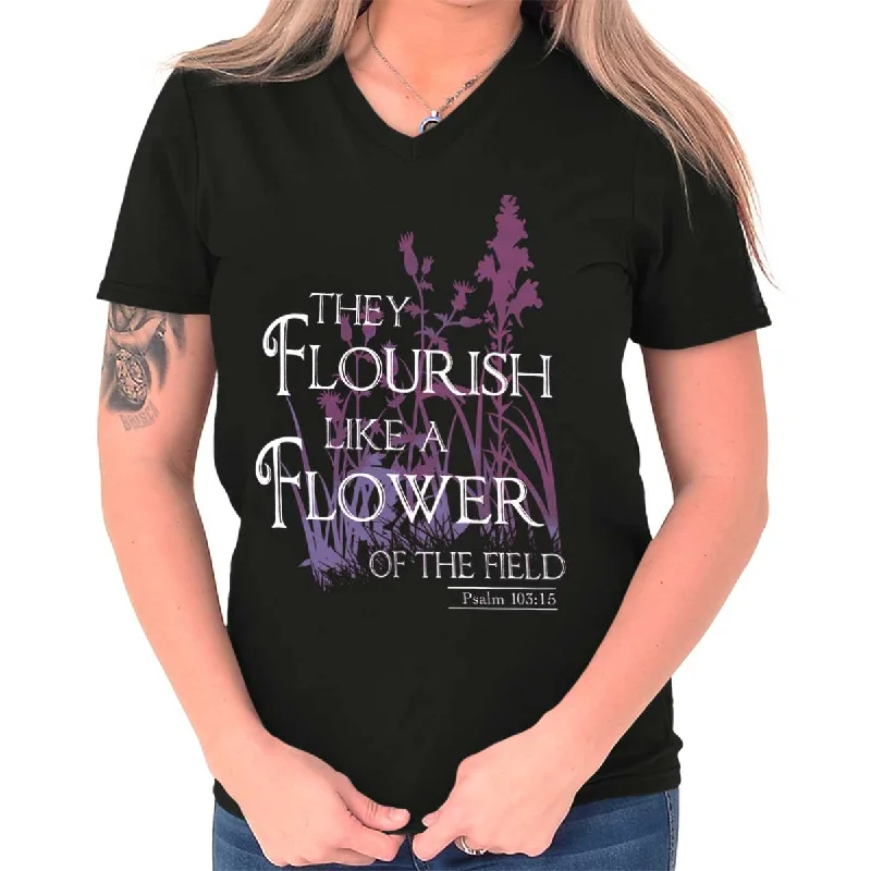 They Flourish Like A Flower V-Neck T-Shirt Zippered Front Buttoned Front Snap Front