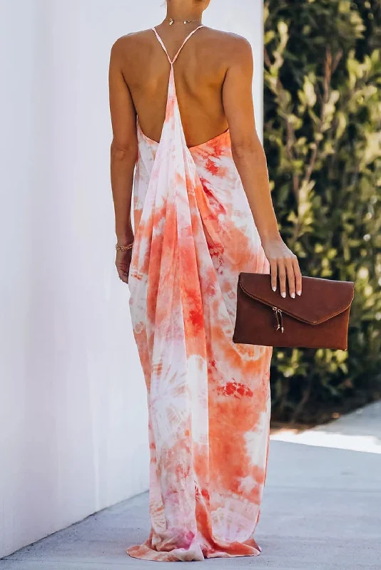 Tie-dye Drape Maxi Dress Cozy Open-Back Maxi Dress