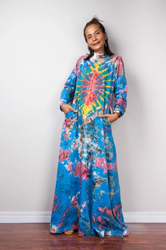 Long Sleeve Tie dye Maxi Dress Fashionable Printed Maxi Dress