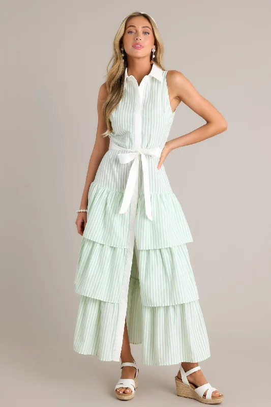 Treasure Trove Mint Green Stripe Button Front Maxi Dress Comfortable Bohemian Maxi Dress