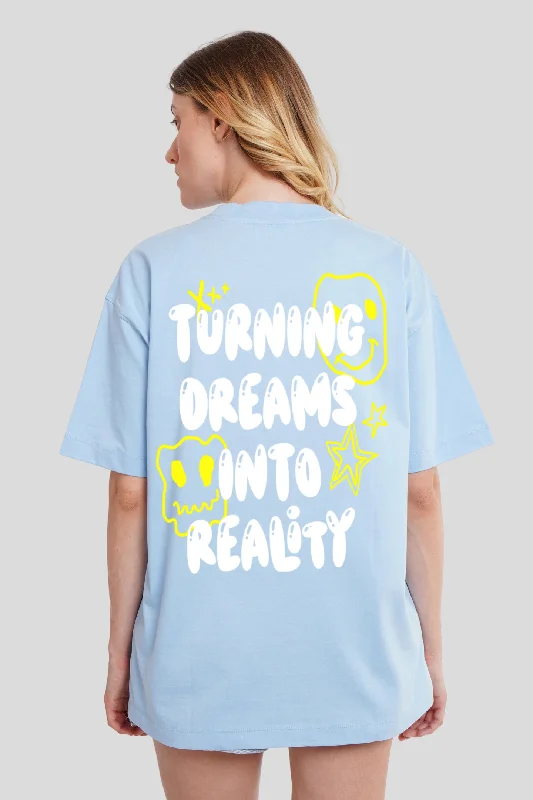 Turning Dreams into Reality Powder Blue Printed T-Shirt Print Jacquard Patchwork