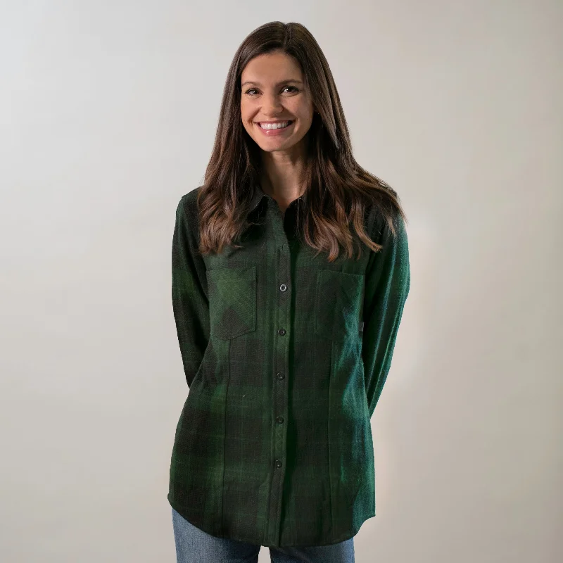 Women's Every Day Elite Flannel Shirt- Humboldt Green Notch Collar Peter Pan Collar Cowl Neck