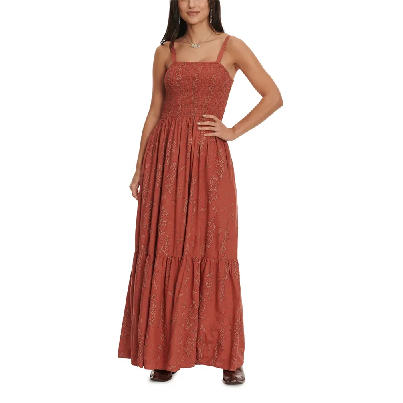 Wrangler Ladies Paprika Boot Stitch Print Smocked Maxi Dress 112344670 Elegant Lace Maxi Dress