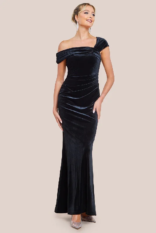 Goddiva One Shoulder Velvet Maxi Dress - Black Stylish Boho Chic Maxi Dress