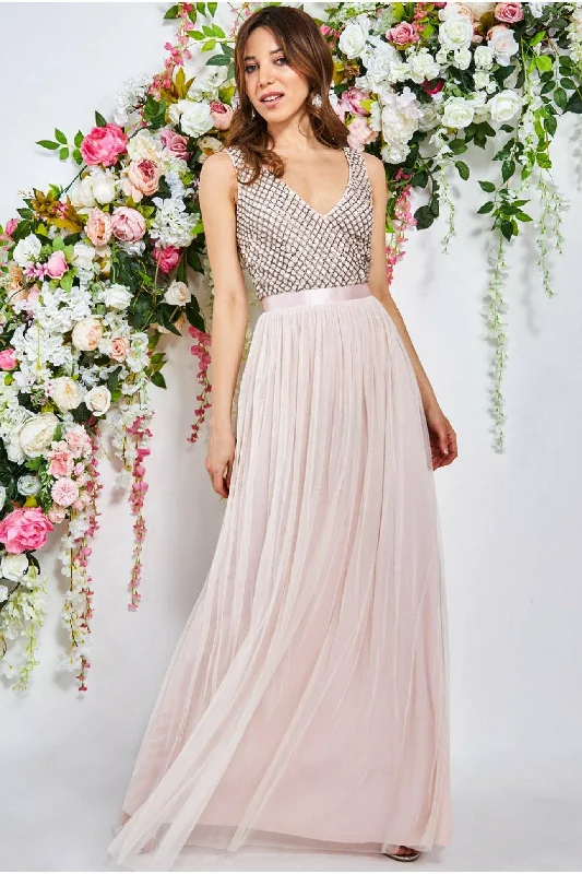 Goddiva Sequin Bodice Pleated Maxi Dress - Blush Chic Summer Maxi Dress