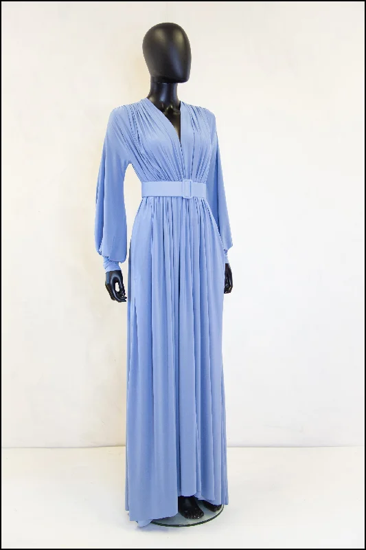 Vamp - Dusky Blue Maxi Dress Elegant Maxi Dress with Ruffles