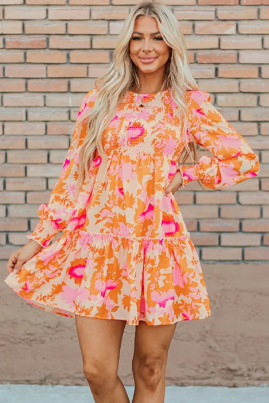 Smocked Lantern Sleeve Ruffle Mini Dress Chic Bohemian Mini Dress