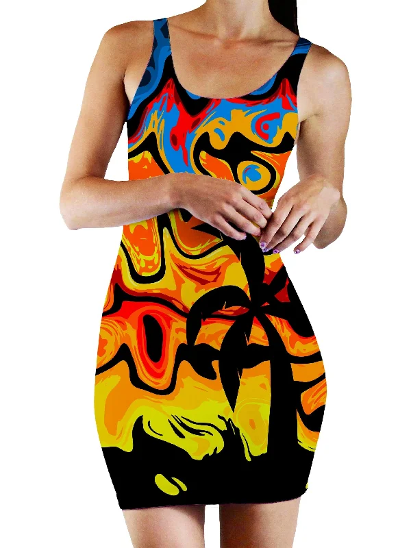 Abstract Summer Sunset Bodycon Mini Dress Classic Solid Mini Dress