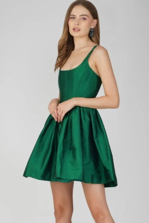 Bexley Tafetta Mini Dress in Royal Green Comfortable Boho Mini Dress