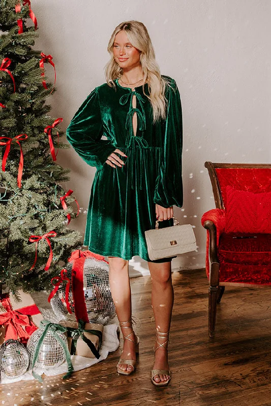 Chic Lifestyle Front Tie Velvet Mini Dress in Hunter Green Comfortable Boho Mini Dress