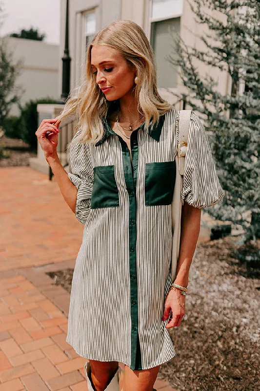 Country Club Cutie Button Down Mini Dress in Deep Forest Fashionable Mini Dress with Pockets