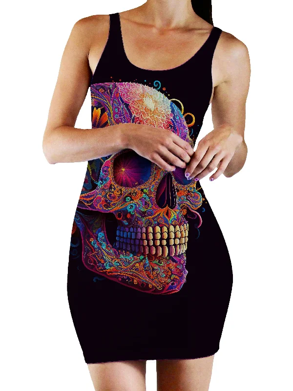 DOTD Skull Bodycon Mini Dress Stylish Puff Sleeve Mini Dress