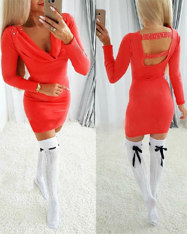 Give You All Mini Dress - Red Comfortable Zip-Up Mini Dress