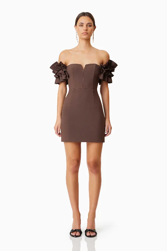 Elliatt Nola Mini Dress - Brown Comfortable One-Shoulder Mini Dress