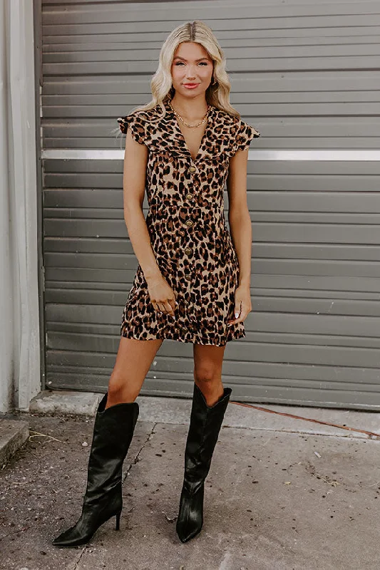 Falling In Love Leopard Mini Dress Elegant Off-Shoulder Dress Mini