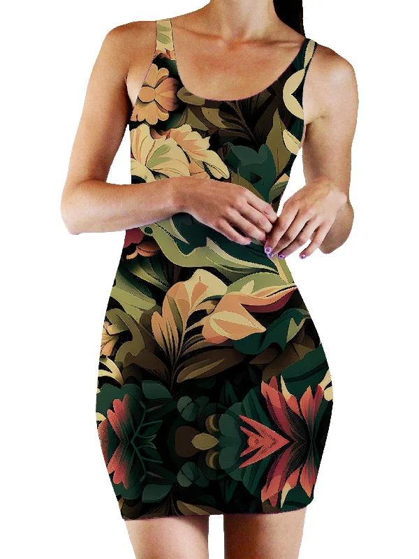 Floral Camo Bodycon Mini Dress Cozy Jersey Mini Dress