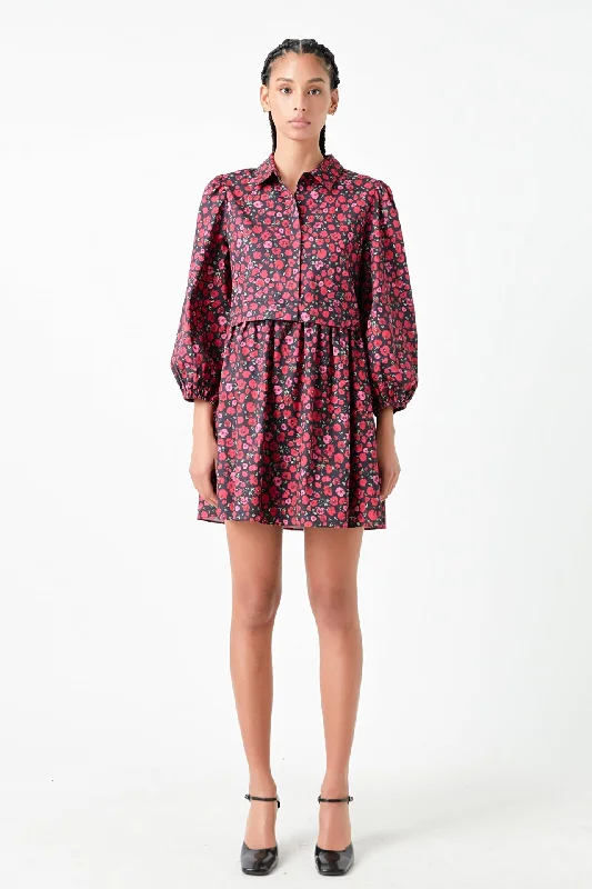 English Factory - Floral Shirt Mini Dress Comfortable Shift Mini Dress