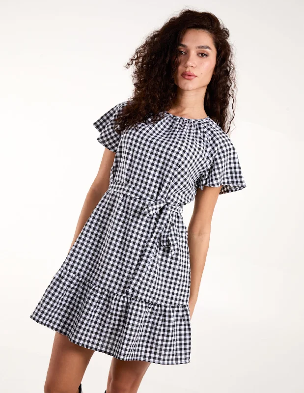 Gingham Belted Waist Mini Dress Chic Sleeveless Mini Dress