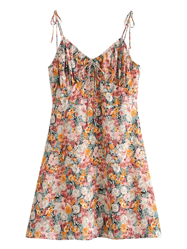 'Maeve' Floral Front Tied Mini Dress Chic Puff Sleeve Mini Dress