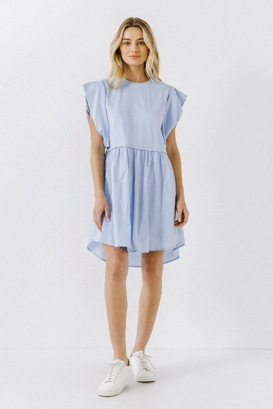 English Factory - Mix Media Mini Dress Elegant Mini Dress with Pleats