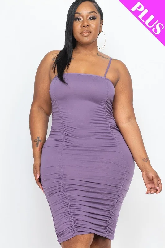 Capella | Plus Size Double Ruched Front And Ruched Back Detail Mini Dress Comfortable Bodycon Mini Dress