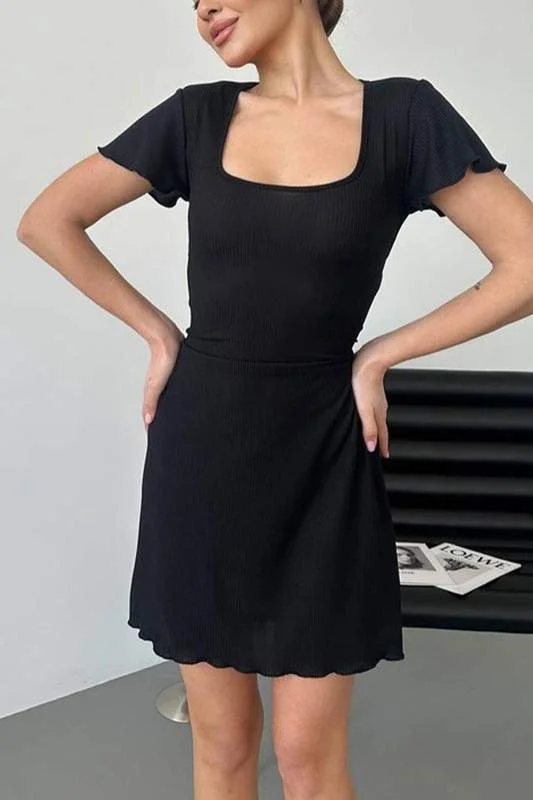 SQUARE NECK MINI DRESS Classic Black Mini Dress