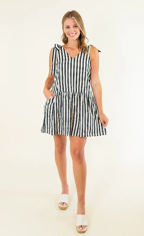 Tie Strap Stripe Mini Dress Cozy Knitted Mini Dress