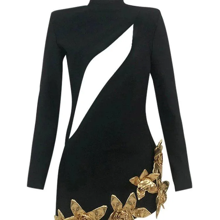 Winona Gold Flower Bandage Mini Dress Trendy Bodycon Mini Dress