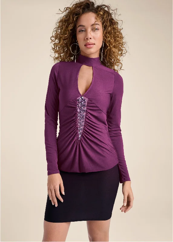 Embellished Mini Dress - Purple Comfortable Casual Mini Dress